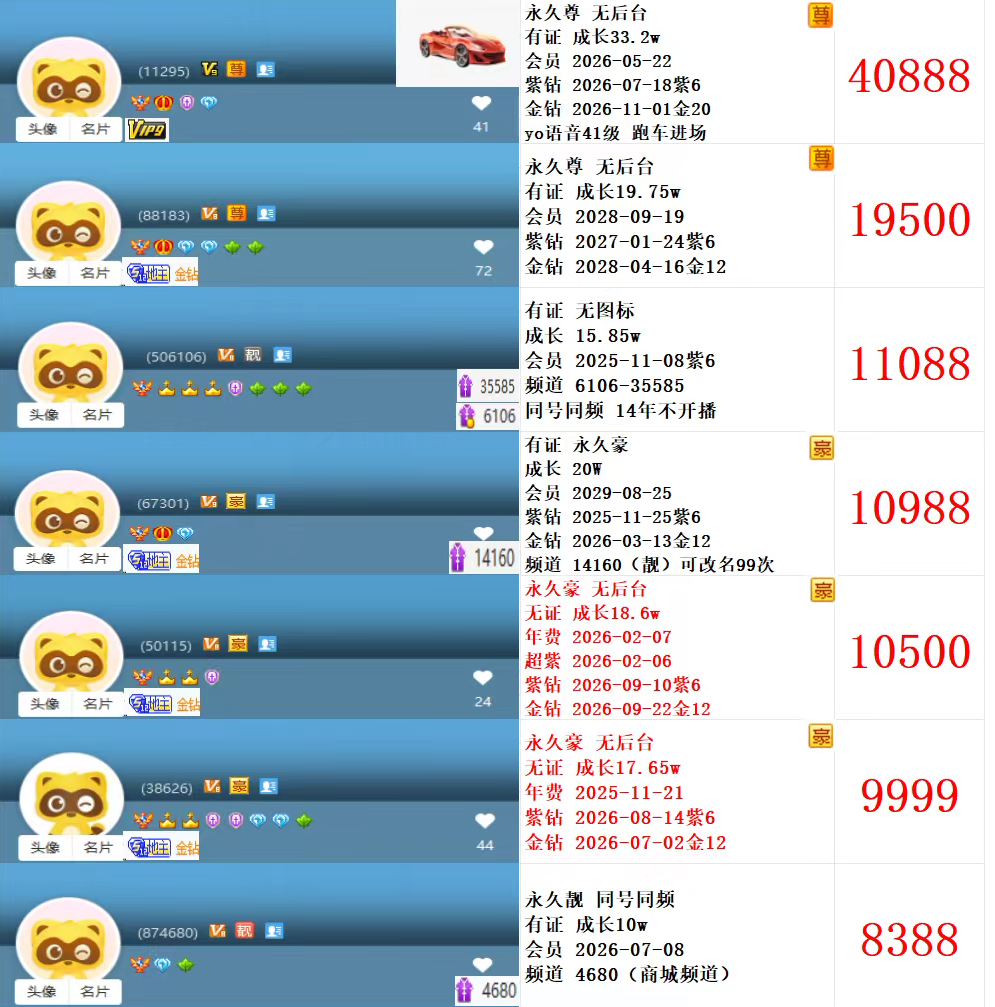 YY号码大全及频道靓号选号中心