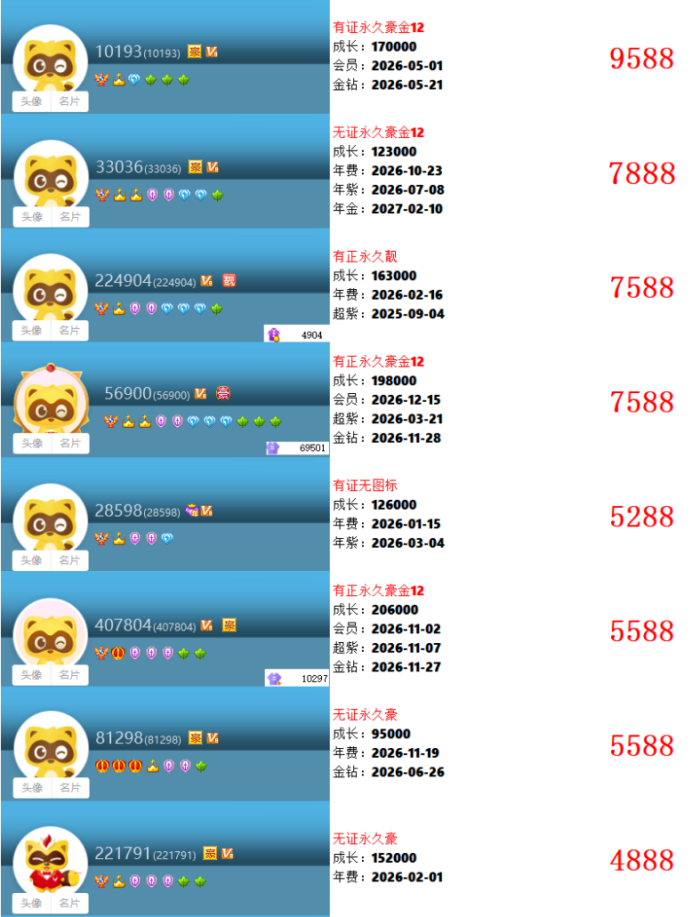 yy会员选号权杖V8高会员成长值靓号单